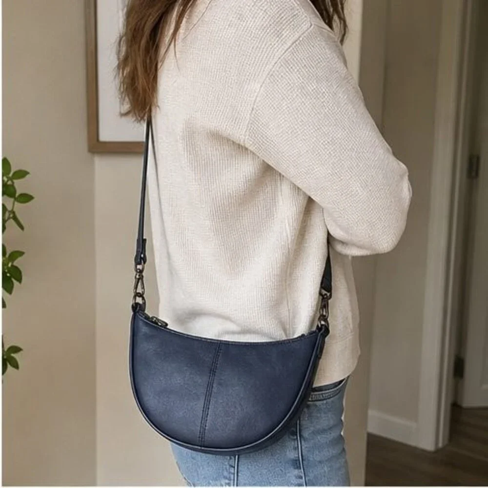 Navy Faux Leather Bag